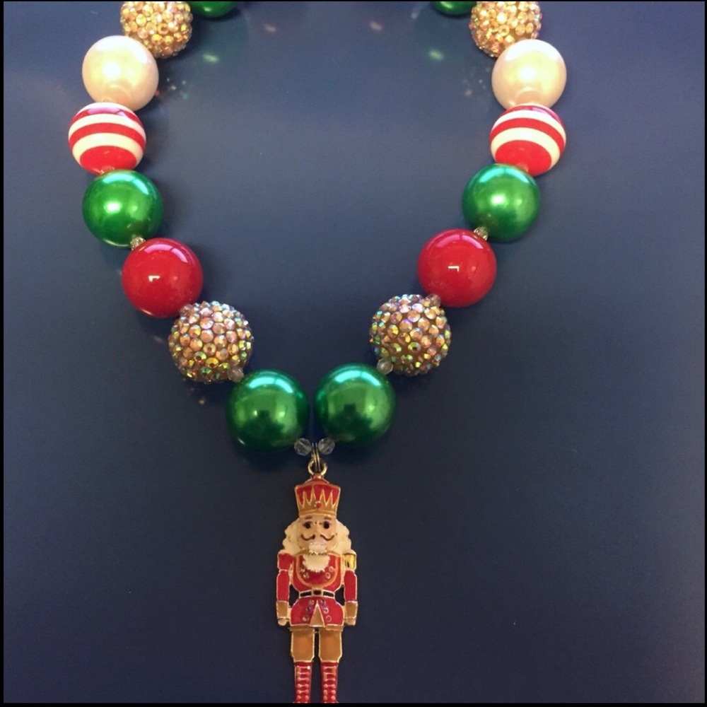 Festive Nutcracker Statement Necklace - Red, Green, Gold